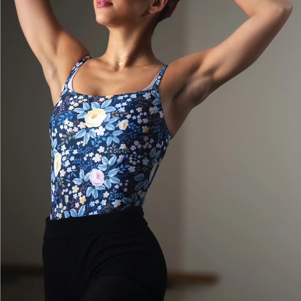 Chameleon Activewear Floral Blue Camisole Leotard